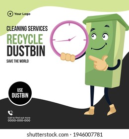 Cleaning services recycle dustbin save the world banner design. Vector graphic illustration.