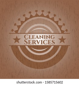 Cleaning Services retro wooden emblem. Vector Illustration.