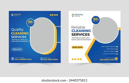 Reinigungsdienste Social Media Post Design-Vorlage, Reinigung von Web-Banner-Anzeigen, Büro, Haus, Geschäft und Glas Reinigung Service Social Media Post, Reinigungsdienst Square Flyer.