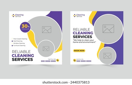 Cleaning services social media post design template, cleaning web banner ads, office, house, shop, and glass cleaning service social media post, cleaning service square flyer.