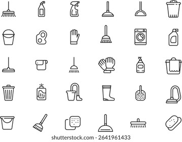 Cleaning Services Thin Line Icons Set. Housekeeping, Sanitation, Hygiene. Vector Illustration. Editable Stroke	