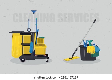 Cleaning Services. Cleaning tools. Professional cleaning equipment Illustration. Means of disinfection