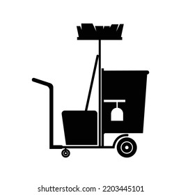 Cleaning Services Trolley Cart Icon | Black Vector Illustration |