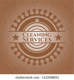 Cleaning Services wooden emblem. Vintage.