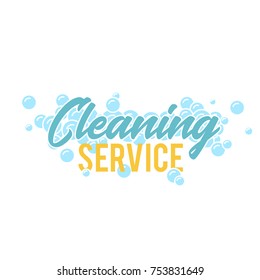 Cleaning Servise Logo, Symbol Or Badge Template With Foam Bubbles. Vector Illustration