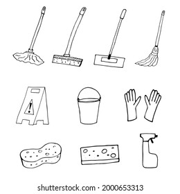 Cleaning set. cartoon vector sketch, on white background.