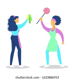 Cleaning set. Collection of woman doing housework. Professional occupation. Janitor washing floor. Isolated vector illustration in cartoon style