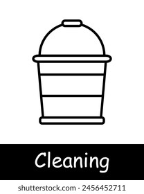 Cleaning set icon. Bucket, sponge, dustpan, broom, fighting dust, debris and dirt, devices for cleaning up, mopping, cleaning, gathering, sweep up, clear up, sweeping. Tidy concept.
