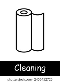 Cleaning set icon. Roll of paper, sponge, dustpan, broom, fighting dust, debris and dirt, devices for cleaning up, mopping, cleaning, gathering, sweep up, clear up, sweeping. Tidy concept.