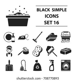 Cleaning set icons in black style. Big collection cleaning vector symbol stock illustration