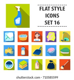 Cleaning set icons in flat style. Big collection of cleaning vector symbol stock illustration