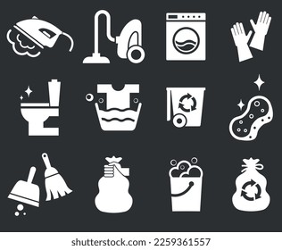 Cleaning set line icon on  black background