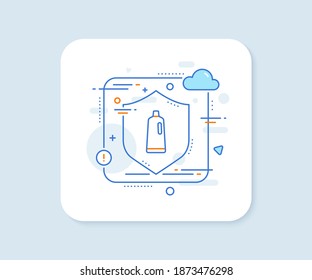 Icono de la línea de champú de limpieza. Botón vector abstracto. Líquido de lavado o símbolo del limpiador. Cartel de los equipos de limpieza. Icono de línea de champú. Proteger el concepto de escudo. Vector