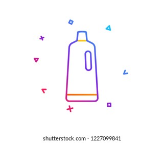 Cleaning shampoo line icon. Washing liquid or Cleanser symbol. Housekeeping equipment sign. Gradient line button. Shampoo icon design. Colorful geometric shapes. Vector
