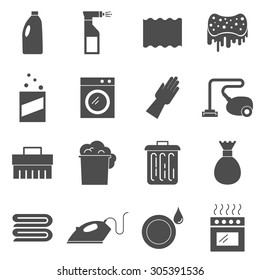 Cleaning silhouettes vector icons set