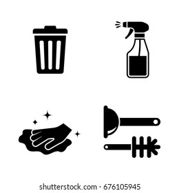 Cleaning. Simple Related Vector Icons Set for Video, Mobile Apps, Web Sites, Print Projects and Your Design. Black Flat Illustration on White Background.