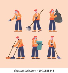 cleaning six persons group characters