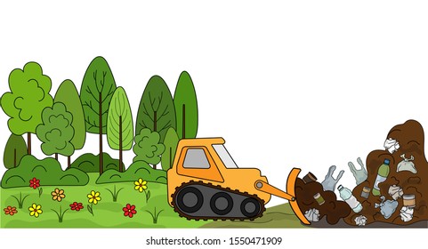 Cleaning soil and forests from debris and industrial waste. Landfill and clean nature after land reclamation