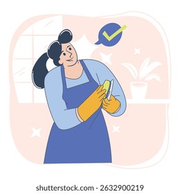 Cleaning with Sponge Female Cleaner in Cartoon Style