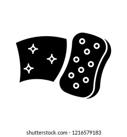 Cleaning sponge glyph icon. Kitchen sponge. Surface wiping, disinfection. Silhouette symbol. Negative space. Vector isolated illustration