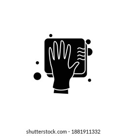 Cleaning sponge glyph icon. Wiping with sponge. Housekeeper hand in glove with sponge filled flat sign. Wiping. ousekeeping and surface disinfection concept. Isolated silhouette vector illustration