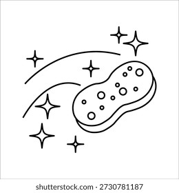 Línea de icono de esponja de limpieza. Símbolo aislado en el tema de la limpieza con la esponja de lavado, el limpiador y el jabón que significa la Ilustración vectorial del icono de la esponja de la limpieza.
