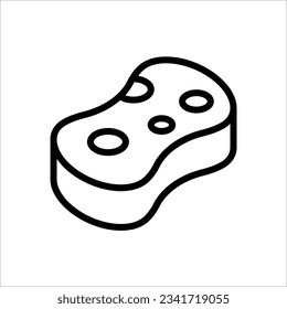 Lineares Putzsymbol reinigen. Küchenschwamm. Dünne Illustration auf weißem Hintergrund. Abwischen der Oberfläche, Desinfektion.