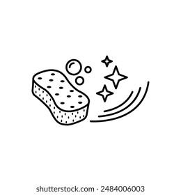 Cleaning sponge linear icon. Kitchen sponge. Thin line illustration on white background. Surface wiping, disinfection.