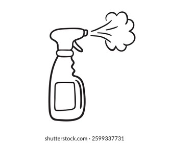 cleaning spray bottle doodle hand drawn icon. Outline drawing cleaning spray bottle line clipart symbol. Vector illustration