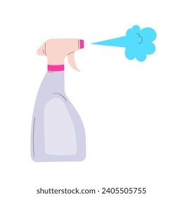 Cleaning - spray bottle with household chemicals. Modern flat vector illustration isolated on white background