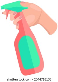 Vector plano del icono del frasco de pulverización de limpieza. Frasco de plástico de spray antiséptico. Sanitizador antibacteriano para pulverización, limpieza de locales, concepto de control de infecciones. Higiene en el hogar y personal