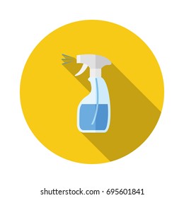 Cleaning Spray Bottle Icon In Flat Style With Long Shadow, Isolated Vector Illustration On Yellow Transparent Background