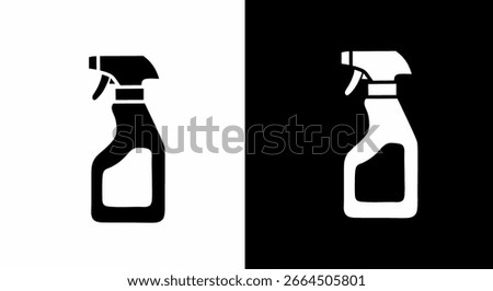 Cleaning spray bottle icon silhouette on white and black background