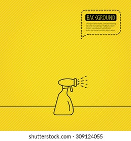 Cleaning spray bottle icon. Washing tool sign. Speech bubble of dotted line. Orange background. Vector