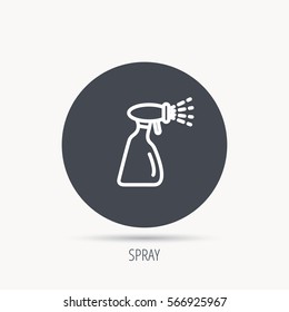 Cleaning spray bottle icon. Washing tool sign. Round web button with flat icon. Vector