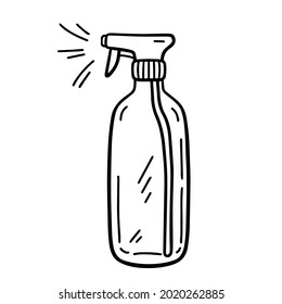 Cleaning spray bottle isolated on white background. Disinfectant for surfaces. Vector hand-drawn illustration in doodle style. Suitable for your projects, decorations, logo, various designs.