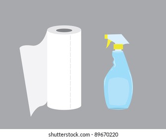 Cleaning Spray Bottle With Paper Towel Roll.