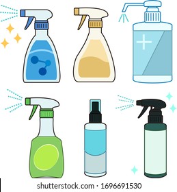 Cleaning spray bottle set illustration