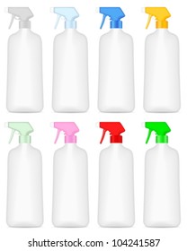 Cleaning spray bottle set on a white background. Vector illustration.