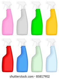 Cleaning spray bottle set on a white background. Vector illustration.