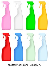 Cleaning spray bottle set on a white background. Vector illustration.
