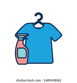 cleaning spray bottle and tshirt icon over white background, line fill style, disinfection and cleaning elements, vector illustration