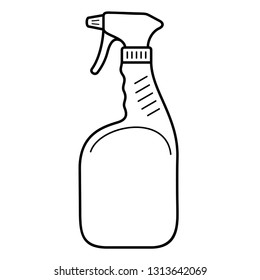 Cleaning spray bottle. Vector outline icon isolated on white background.