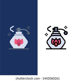 Cleaning, Spray, Clean  Icons. Flat and Line Filled Icon Set Vector Blue Background