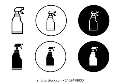 Icono de limpieza de spray. suelo de cocina doméstica o lavadora detergente desabrochador botellas de gatillo de plástico con símbolo de bomba. producto de pulverización de limpieza con signo de conjunto vectorial de pulverizador manual. 