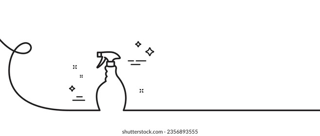 Cleaning spray line icon. Continuous one line with curl. Washing liquid or Cleanser symbol. Housekeeping equipment sign. Spray single outline ribbon. Loop curve pattern. Vector