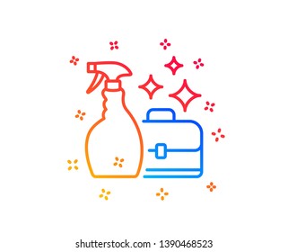 Cleaning spray line icon. Washing liquid or Cleanser symbol. Housekeeping service sign. Gradient design elements. Linear cleanser spray icon. Random shapes. Vector