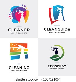 Cleaning Spray Logo Set Design Template Collection