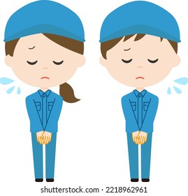 personal de limpieza haciendo reverencias. Es una ilustración vectorial.