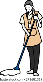 Cleaning staff character mopping the floor, simple flat illustration style